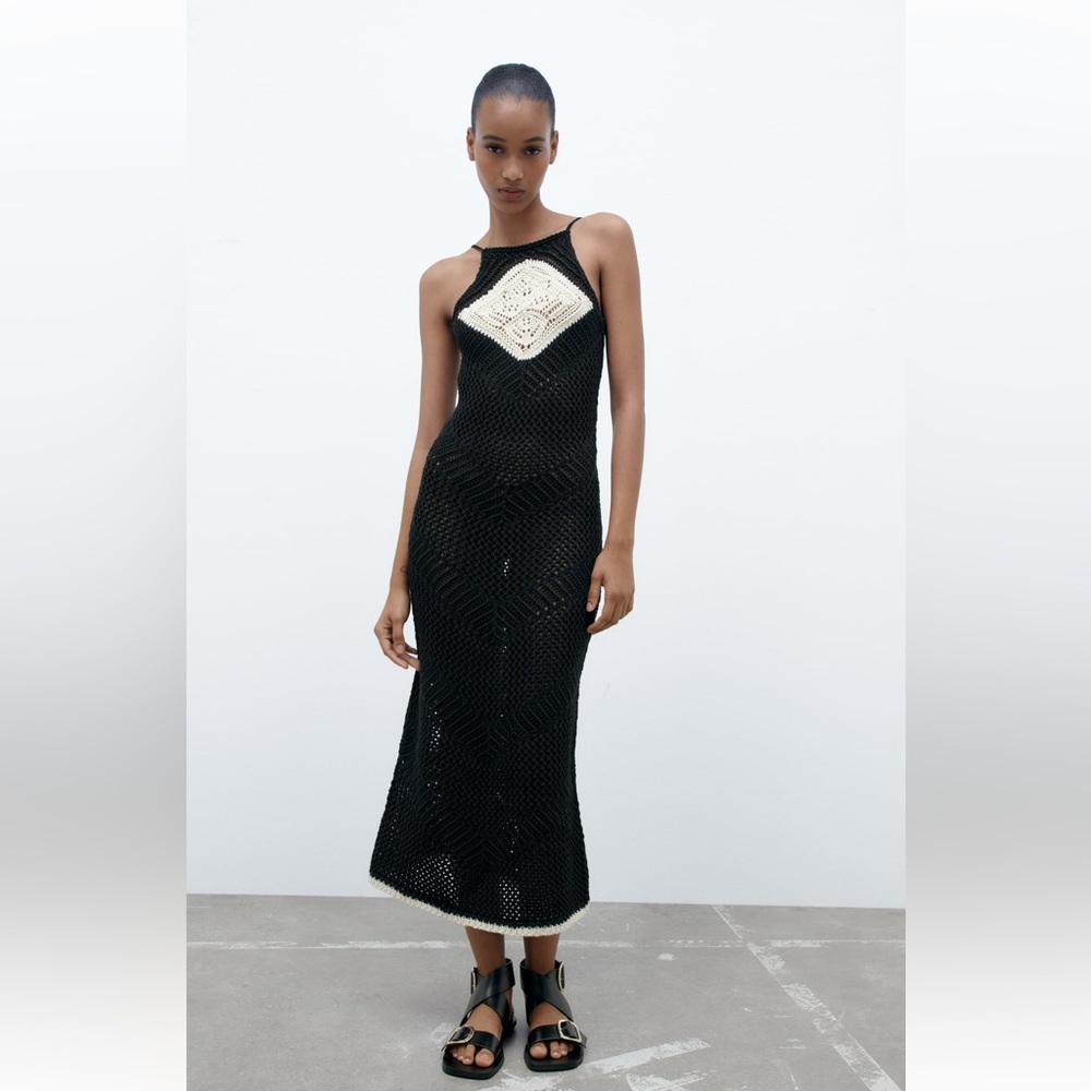 ZARA crochet knit midi dress blogger favorite